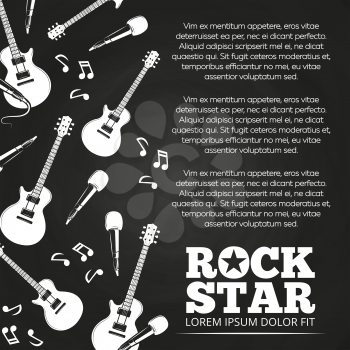 Rock star chalkboard poster design. Music banner, vector monochrome illustration