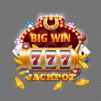 Big win lottery casino isolated on transparent background. Vector big win in machine slot, gambling game illustration