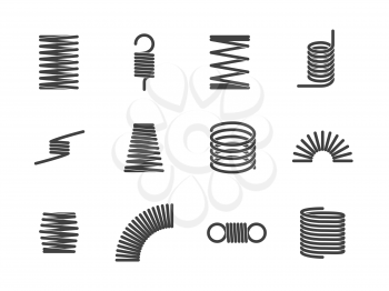 Metal spiral flexible wire elastic spring icons isolated on white background. Vector illustration