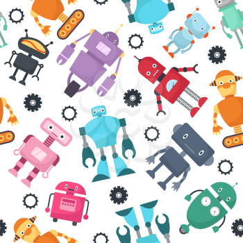 Cute robots futuristic kids vector seamless pattern. Cyborg character and robot android illustration
