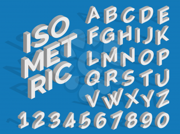 Vector isometric alphabet and numbers. Funky 3d font. Isometric three-dimensional number and abc illustration