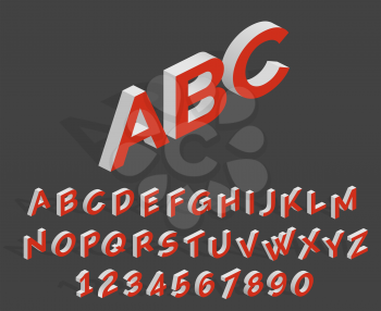 Futuristic 3d vector alphabet. Geometric isometric latin letters and numbers. Alphabet geometric and number 3d illustration