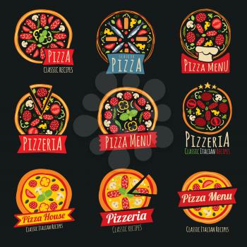 Pizza color labels isolated. Italian restaurant vector badges and emblems. illustration of pizzeria italian emblem illustration