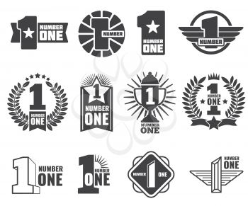 Number one vector logos set. Number 1 label, first logotype banner illustration