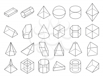Abstract isometric 3d geometric outline shapes vector set. 3d isometric geometric shape cube and sphere illustration