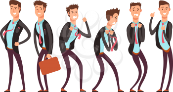 Businessman in different emotional states fear, anger, joy, annoyance, depression, contentment. Vector cartoon charecters set. Businessman person emotion collection illustration