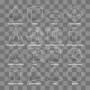 Abstract 3d math geometric outline shapes isolated on transparent background. Vector illustration