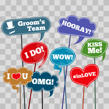 Funny weddings phrases in banner isolated on transparent background. Vector illustration
