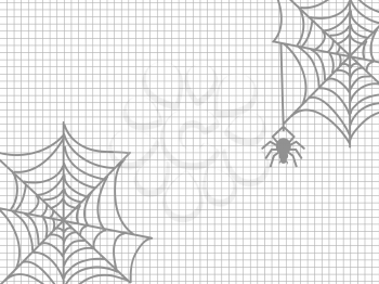 Spider and cobweb on notebook page - halloween notebook background. Vector illustration