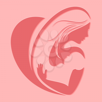 Motherhood silhouette emblem isolated on pink background. Flat vector illustration