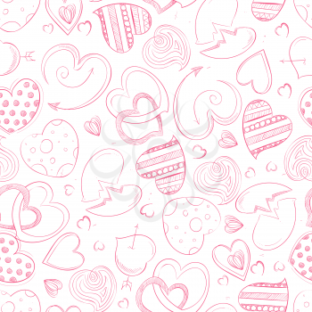 Ballpoint pen hand drawing hearts seamless pattern background. Vector illustration