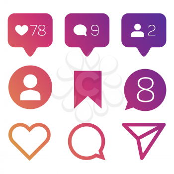 Colorful like icons, like follower commets location icons set. Vector illustration