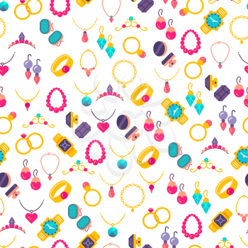 Colorful jewelry icons seamless pattern background. Gem fashion luxury. Vector illustration