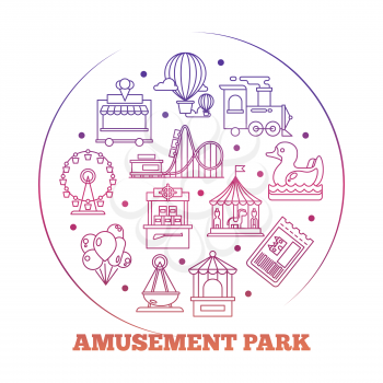 Line icons flat amusement park round logo design. Vector illustration