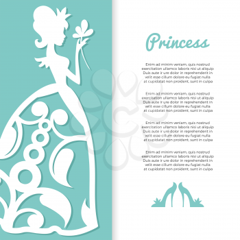 Pastel colors princess banner design with girl silhouette. Vector illustration