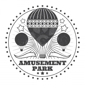 Vintage amusement park emblem monochrome with grunge effect. Vector illustration