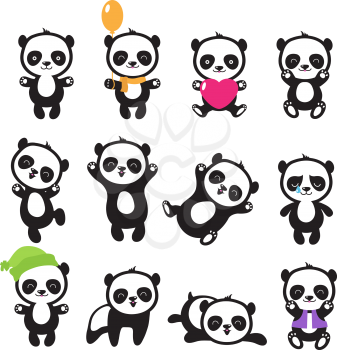 Cute cartoon chinese panda bear vector character set. Chinese bear panda set, character cartoon animal illustration