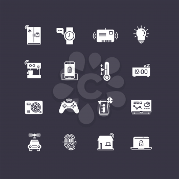Smart home white icons collection. Set of symbol, for electronic remote house appliance, vector illustration