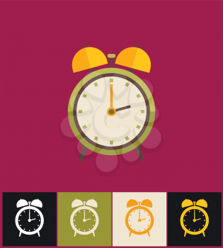 Clock icon. Flat vector illustration on different colored backgrounds. Green analog clock