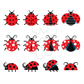 Cute ladybug vector icons. Cartoon-style bug icons. Nature cartoon insect illustration