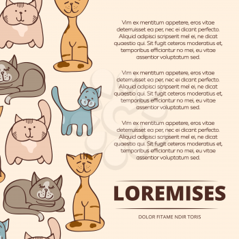 Cute doodle cats poster design. Banner with pets. Vector illustration