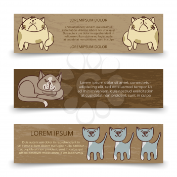 Cute hand drawn cats banners template. Set of cards with cats. Vector illustration