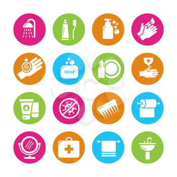 Hygiene, viruses and bacterias icons. Colored hygiene and infection symbols. Vector illustration