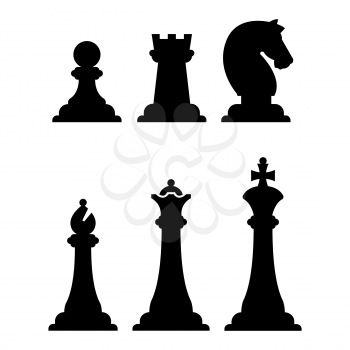 Black chess figures silhouettes isolated on white. Vector chess figure illustration