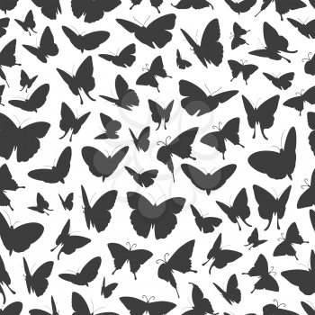 Flying butterflies silhouettes seamless pattern. Monochrome background seamless illustration vector