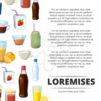 Non-alcoholic cartoon drinks poster design. Freshness non-alcoholic beverage, vector illustration