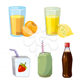 Popular summer drinks cartoon style on white backdrop. Vector illustration