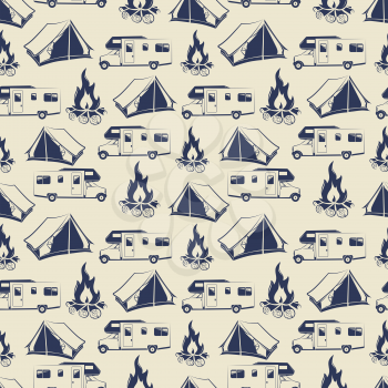 Travel or camping seamless pattern. Background tourism summer, vector illustration