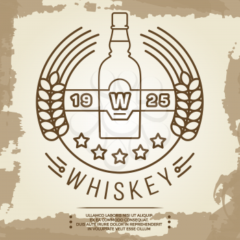 Vintage whiskey label design - retro drink poster. Whiskey linear retro logo. Vector illustration