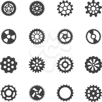 Gear vector icons. Transmission with cogwheel and mechanism gears symbols. Gear mechanism wheel, illustration of mechanical cogwheel