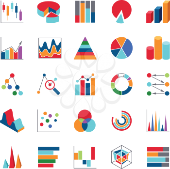 Market trends business data charts icons. Stats money graphs and bar simple vector symbols. Business diagram and chart symbol illustration