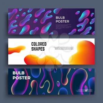 Biology molecular liquid shapes and fluid abstract objects vector banners set. Card and banner with colored shapes illustration