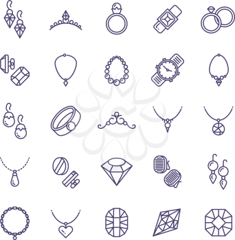 Expensive gold jewelry with diamond vector line icons and wedding accessories symbols. Expensive fashion diamond and gem illustration