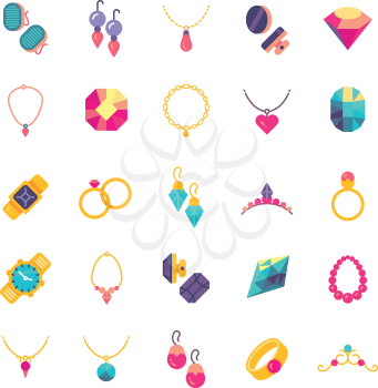 Luxury jewelry flat vector icons. Diamond luxury and jewelry pearl illustration