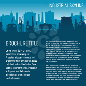 Industrial vector business template design with factory silhouette and text. Production industrial district brochure illustration