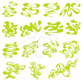 Bad smell and toxic gas clouds. Stench smoke and skunk aroma cartoon vector set. Cloud aroma green toxic illustration