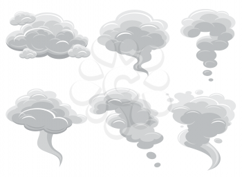 Cartoon smoking clouds and comic cumulus cloud vector collection. Air cloud cartoon cumulonimbus illustration