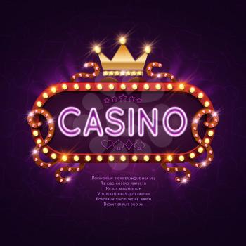 Vegas casino retro light sign for game background vector illustration. Banner billboard casino glowing