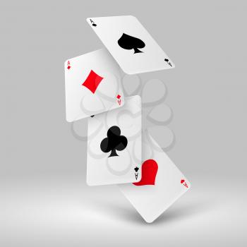 Falling poker playing cards of aces. Casino gambling vector concept. Four ace card for poker gambling game illustration
