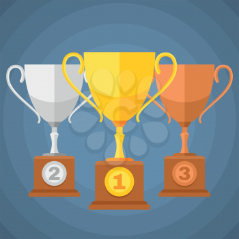 Gold, silver and bronze winners sports trophy cups. Vector classification icons. Set of trophy cups for award illustration