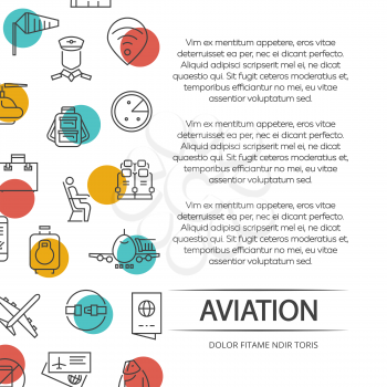 Aviation poster concept with outline icons and colorful elements. Vector illustration