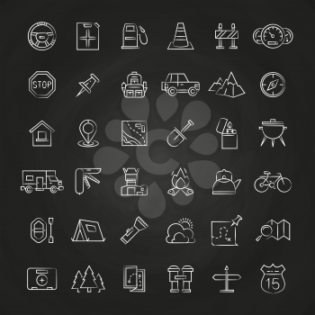 Tourism and travel brush line icons collection. Set of linear icons. Vector illustration
