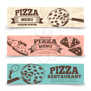 Pizza menu banners template - food vintage banners. Restaurant poster, vector illustration
