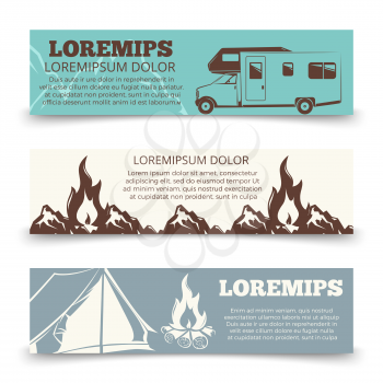 Vintage camping banners template collection. Poster of forest nature. Vector illustration