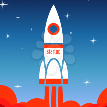 Startup concept background with spaceship. Startup business rocket, vector illustration