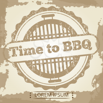 Time to BBQ grunge background with label. Barbecue design label illustration
